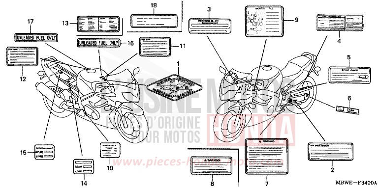 WARNETIKETT von CBR600F Special Edition WINNING RED (R258) von 2002